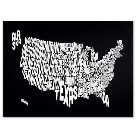 Michael Tompsett 'BLACK-USA States Text Map' Canvas Art,22x32